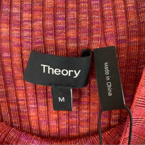 Theory Womens sunset multi cabled print short sleeve ribbed blouse M - Picture 5 of 6